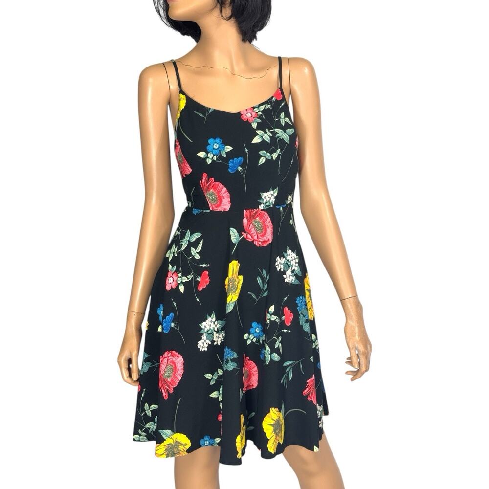 Black Floral Cami Dress S Spaghetti Strap Smocked Coquette Y2k